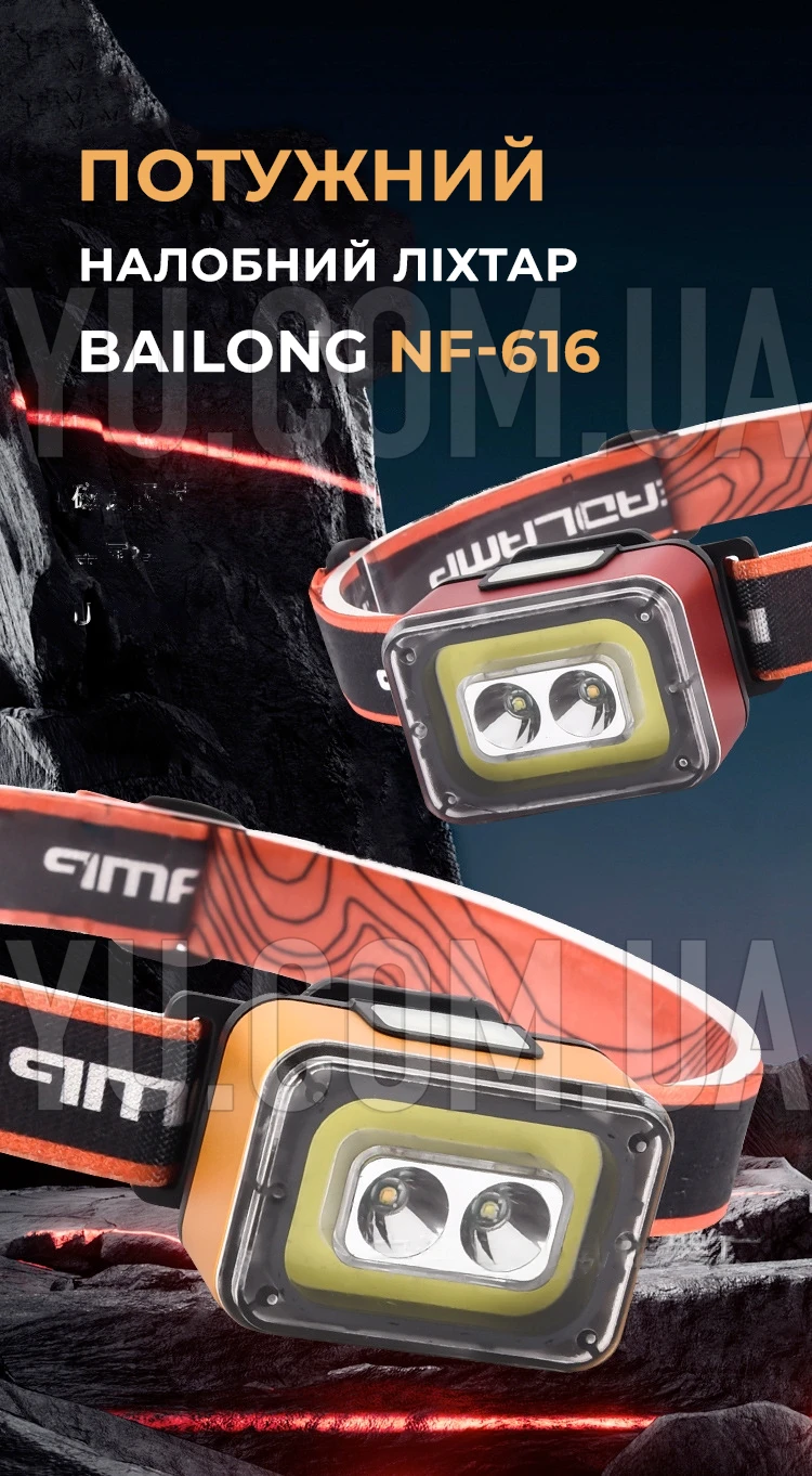 Ліхтар налобний Type-C Bailong NF-616 XPE+COB Ліхтар налобний Type-C Bailong NF-616 XPE+COB